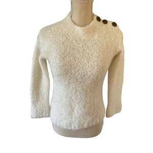 Crewcuts Girls Ivory Fuzzy‎ Sweater With Button Detail Wool Blend Size 10